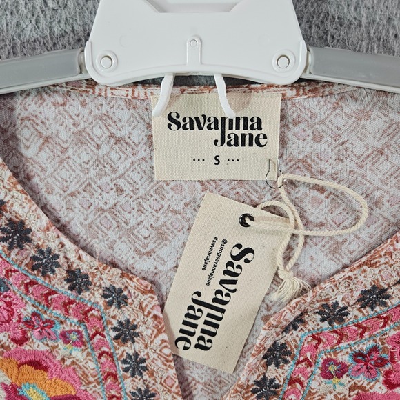 NEW Savanna Jane Top‎ Blouse Women Small Embroidered Bell Sleeve Multicolor Boho - Picture 4 of 10